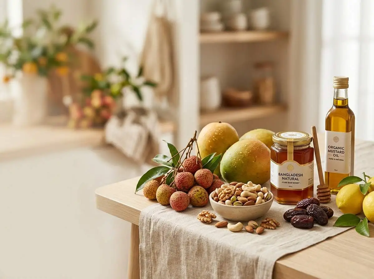 Premium natural products — honey, mustard oil, fruits and nuts